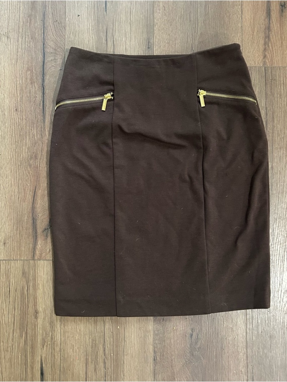 Michael Kors Dark Brown Pencil Skirt with Gold Zip Accents